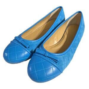 Talbots Blue Quilted Ballet Flats Womens Size 10 Leather Bow Toe